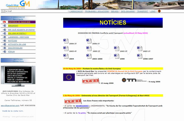Imagen de la web de la AVV de Gav&agrave; Mar del mes de mayo del a�o 2006